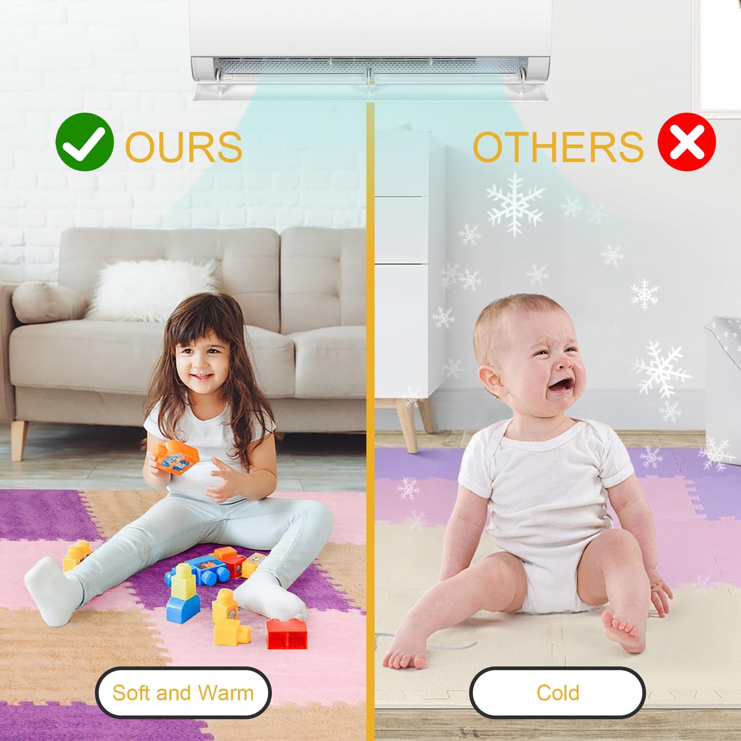 36 Pcs Plush Interlocking Carpet Tiles，Non-Toxic Foam Carpet Tiles for Toddler Baby，Machine-Washable，Anti-Slip，EVA Foam Interlocking Tiles for Floor, Nursery, Playroom，Purple,Light Brown,Pink