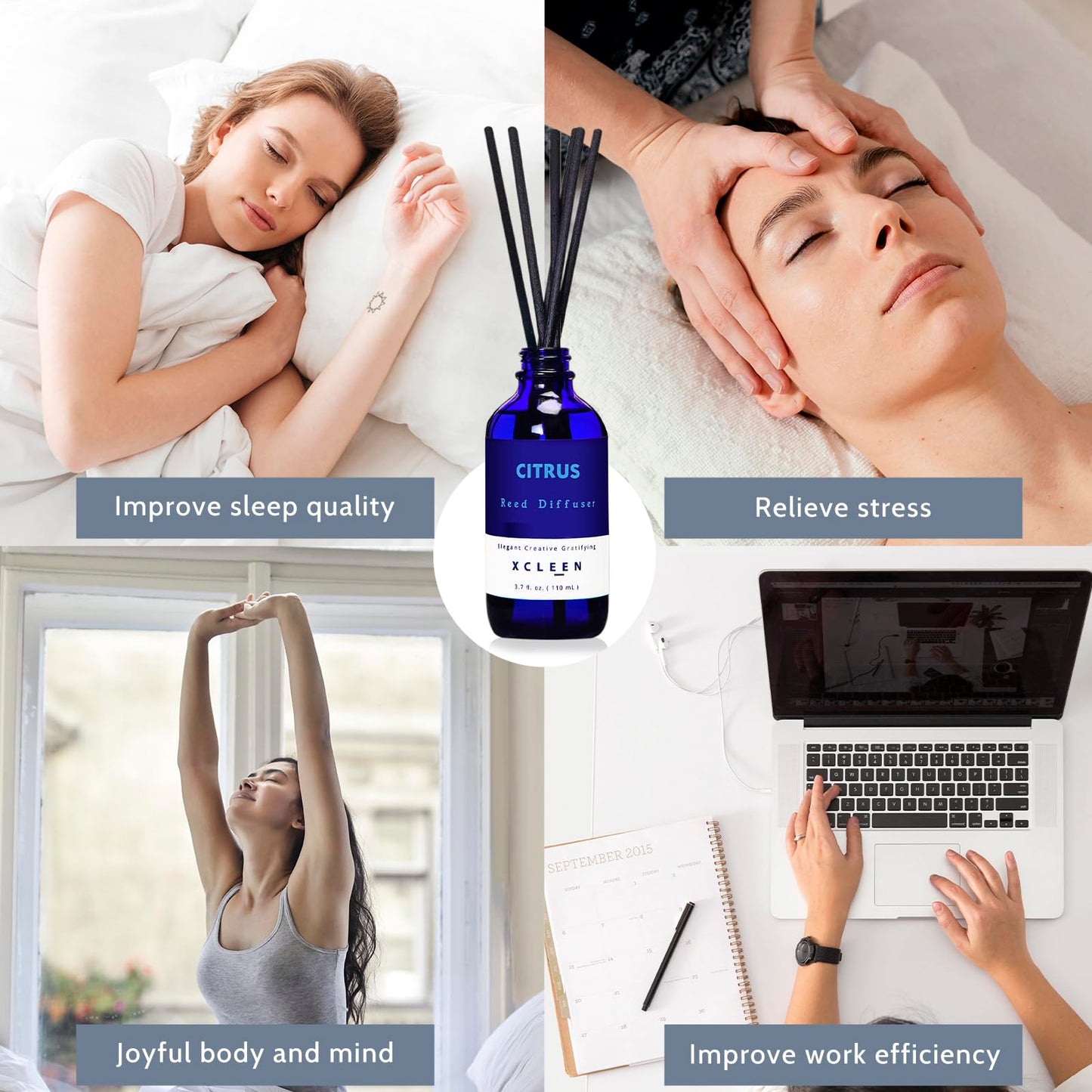 Xcleen Citrus Scented Reed Diffuser, Orange, Lime & Lemon Oil Reed Diffuser, Real Citrus! Holiday Home Fragrance for Bathroom Office Decor