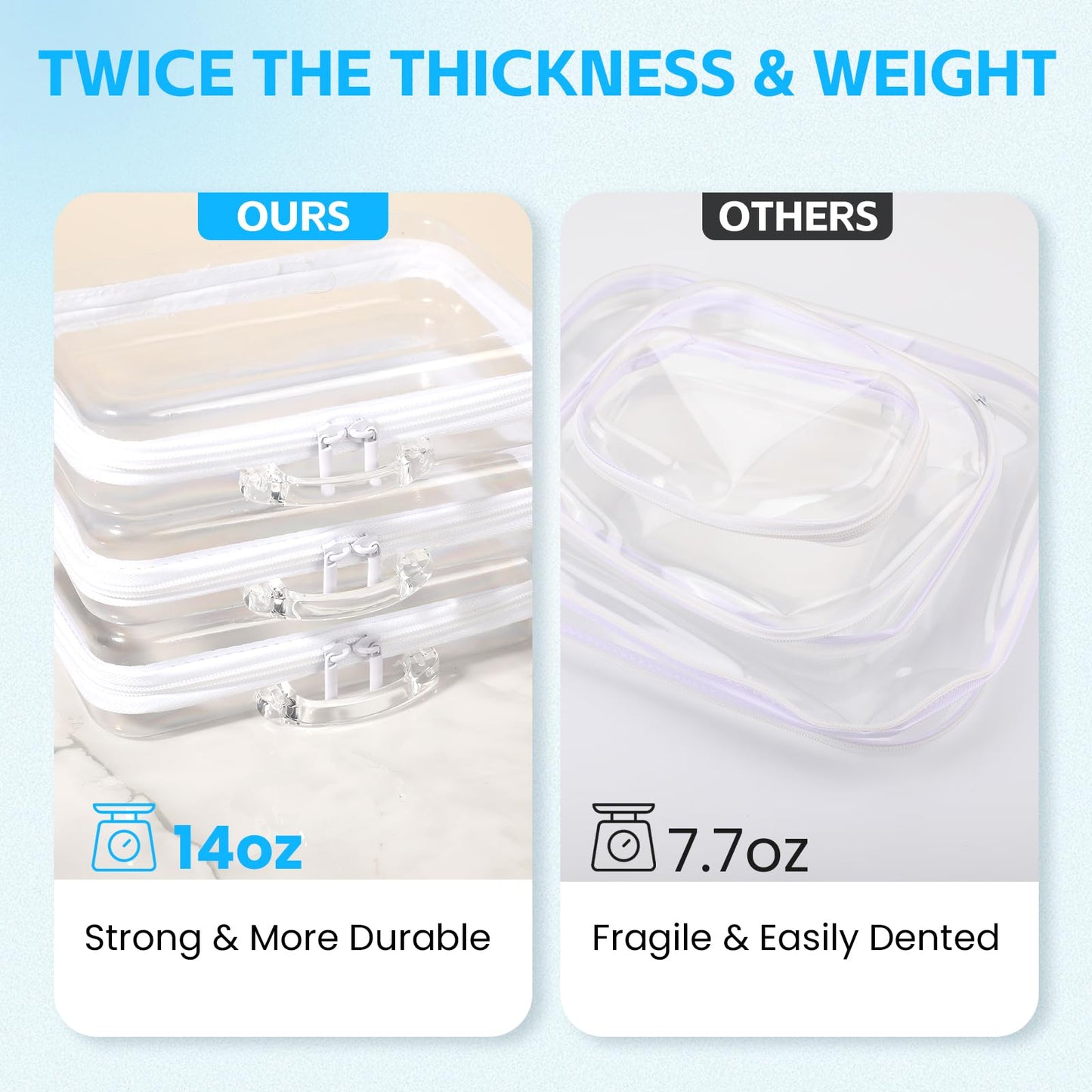 EAROND 3 Pack Clear Hard Shell Zipper Case PVC Zipper Pouches,Transparent Toiletry Pouches,Waterproof Travel Organizers,Portable Toy Storage Bins(M+M+M)