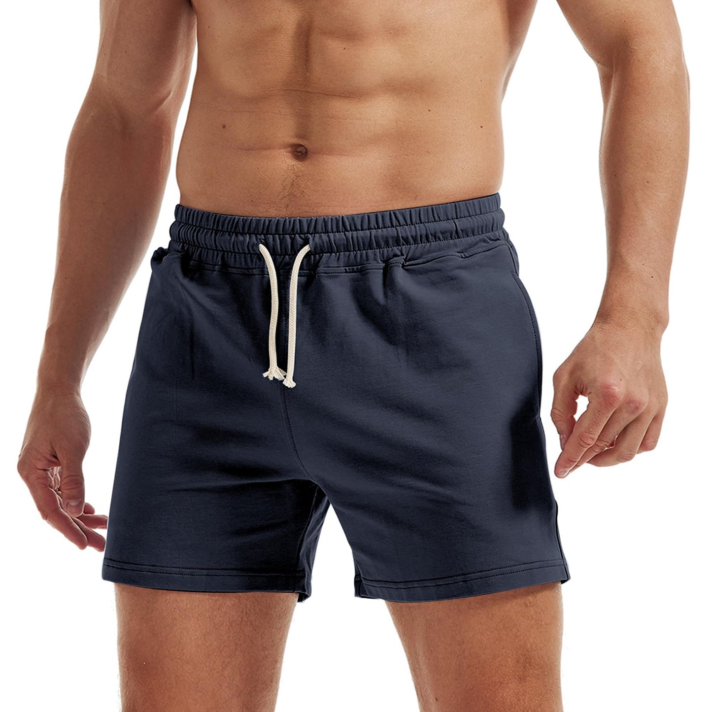 AIMPACT Mens Workout Sweat Shorts 5 Inch Cotton Casual Fitness Mens Athletic Gym Shorts with Pockets Navy
