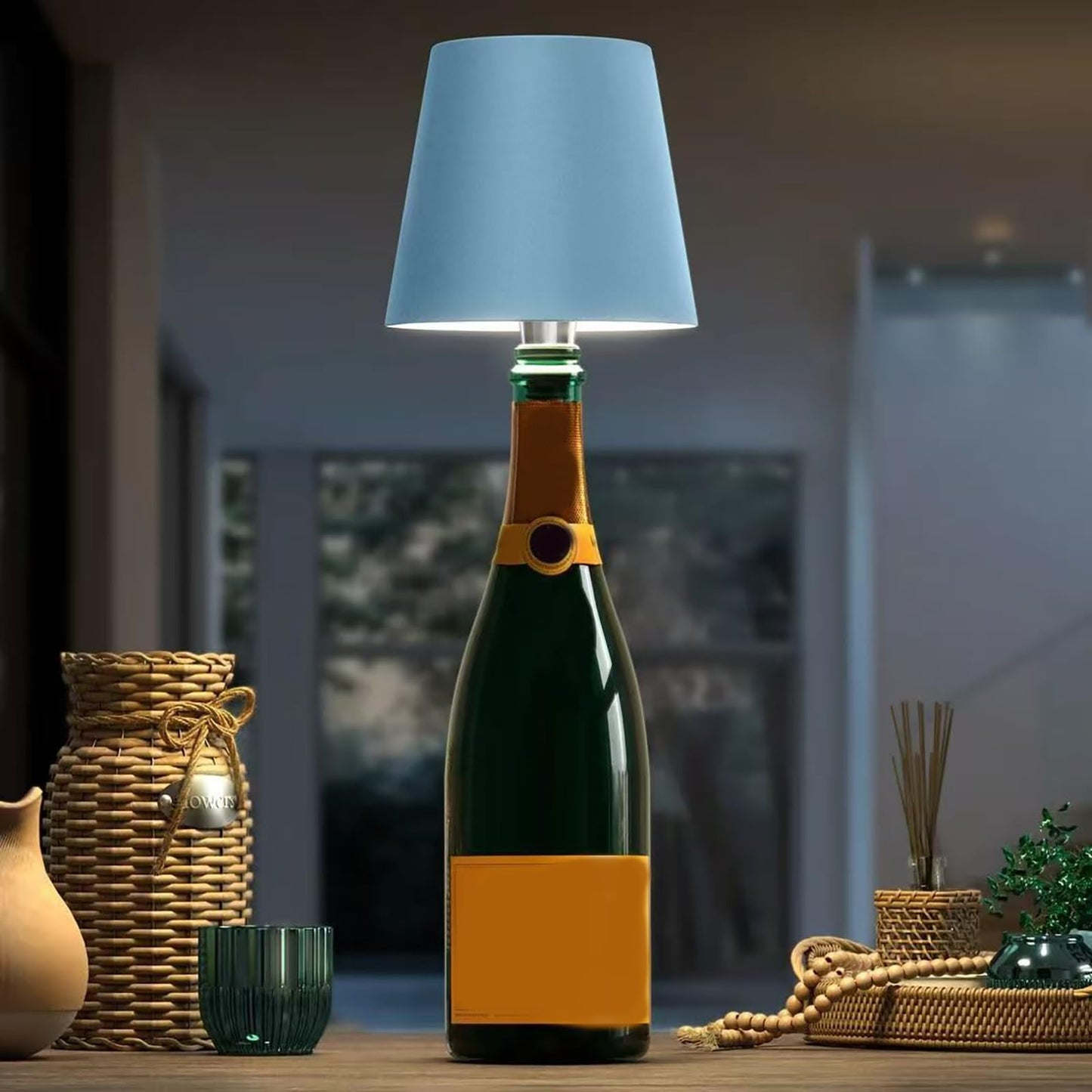 Wireless Bottle Lamp, 2025 New 3 Color Stepless Dimming Wireless Wine Bottle Lamp, USB Rechargeable Wine Bottle Lights, Touch LED Wine Bottle Lamp with for Home,Bar,Camping,Travel (Blue)