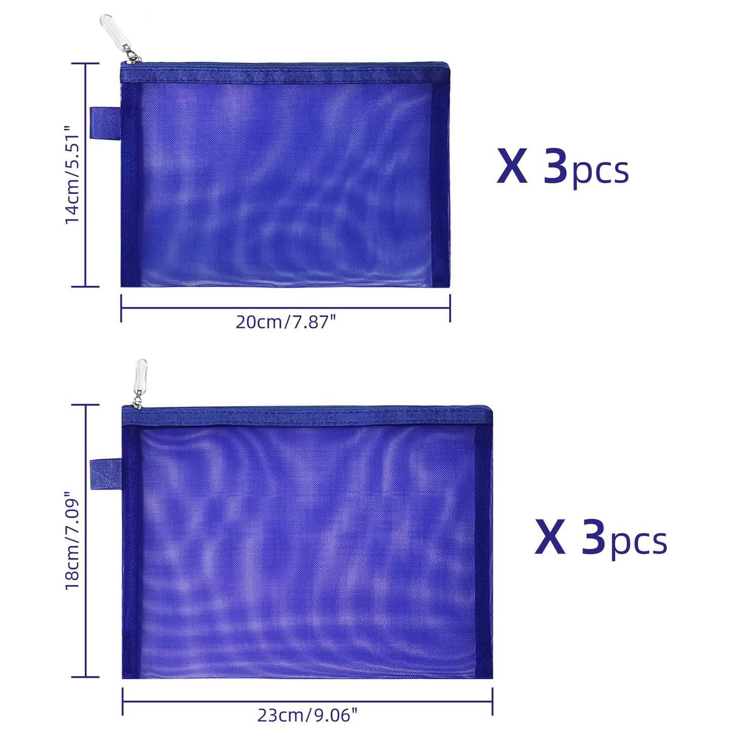 Topfinder Clear Cosmetic Bags Zip Makeup Mesh Bags Pencil Case Pouch Travel Toiletry Kit Set Storage Case ((6A+5A)*3 Dark Blue)