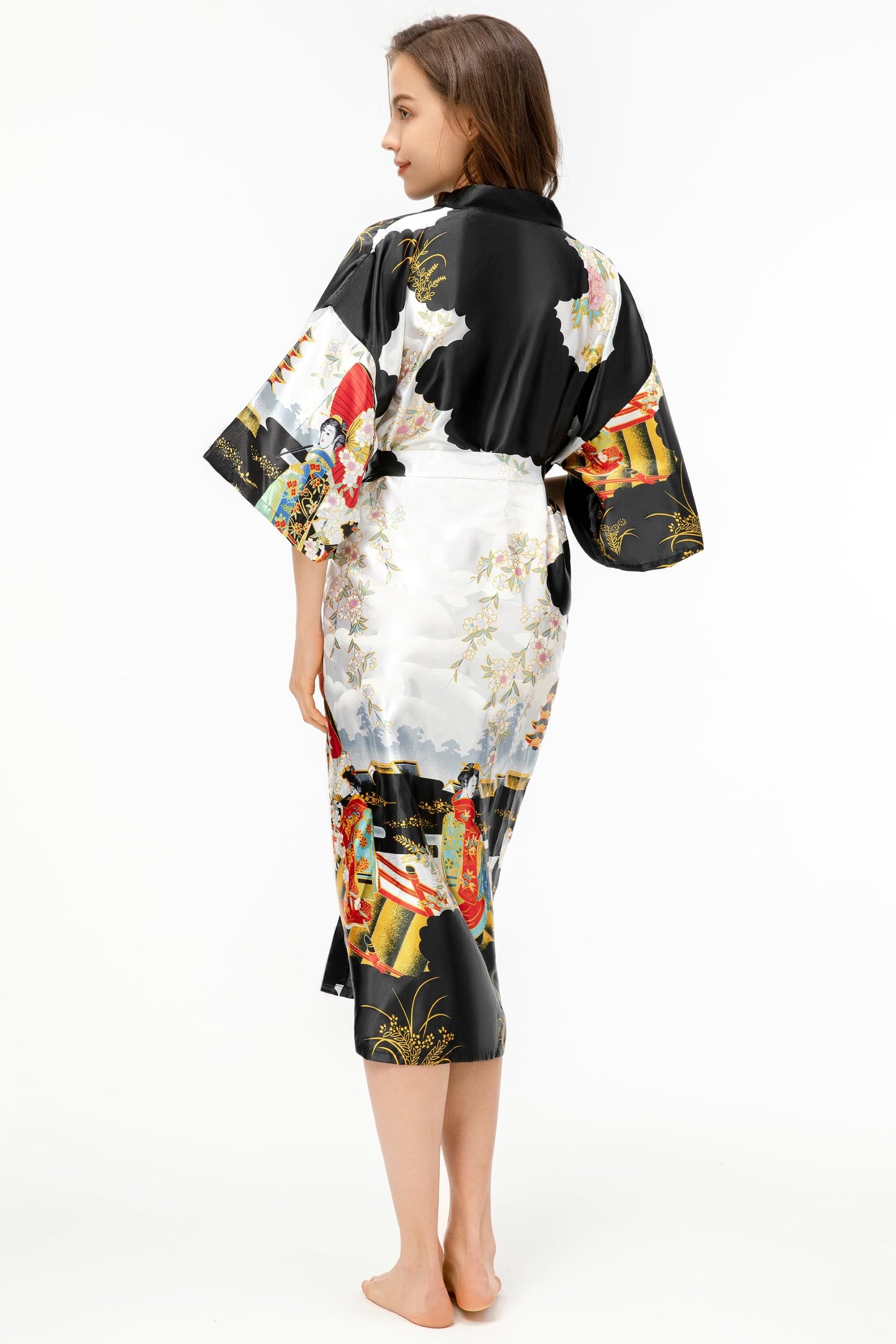 PRODESIGN Kimono Robe for Women - Long Satin Sleepwear Silky Kimono Cover-Up Nightgown Japanese Bathrobe Loungewear Blouse