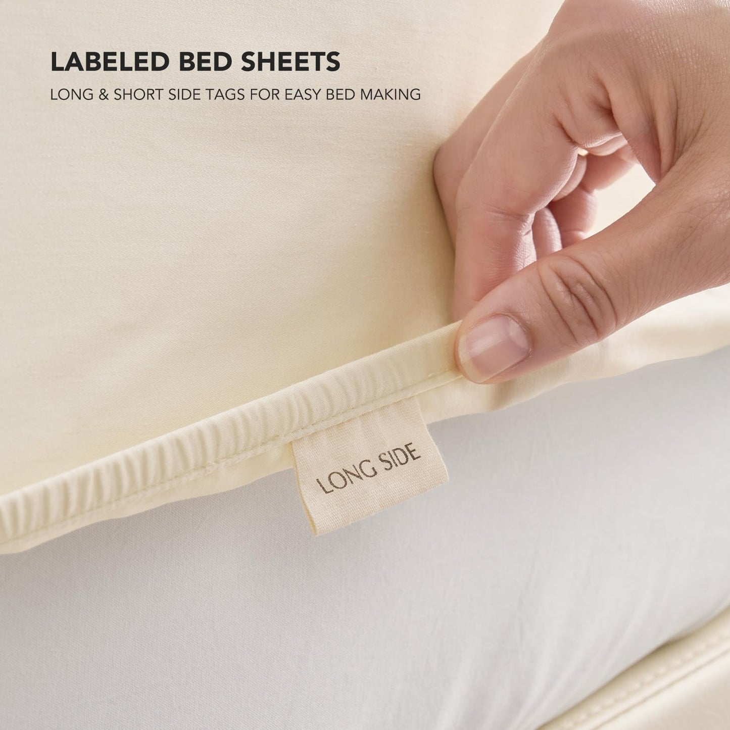 EVERGRACE Tencel Sheet Set Queen Size 4 Pieces，Soft Cooling Bed Sheets for Hot Sleepers, Eucalyptus Lyocell Luxury Breathable Bedding Set, 1 Fitted Sheet, 1 Flat Sheet, 2 Shams, Cream