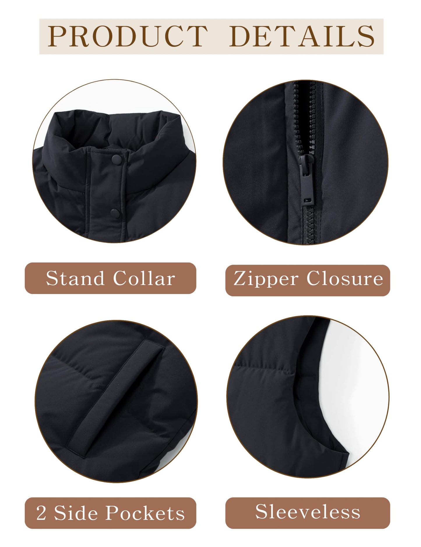 YUCOLEN Womens Black Puffer Down Vest Warm Lightweight Winter Crop Trendy Puffy Vest M