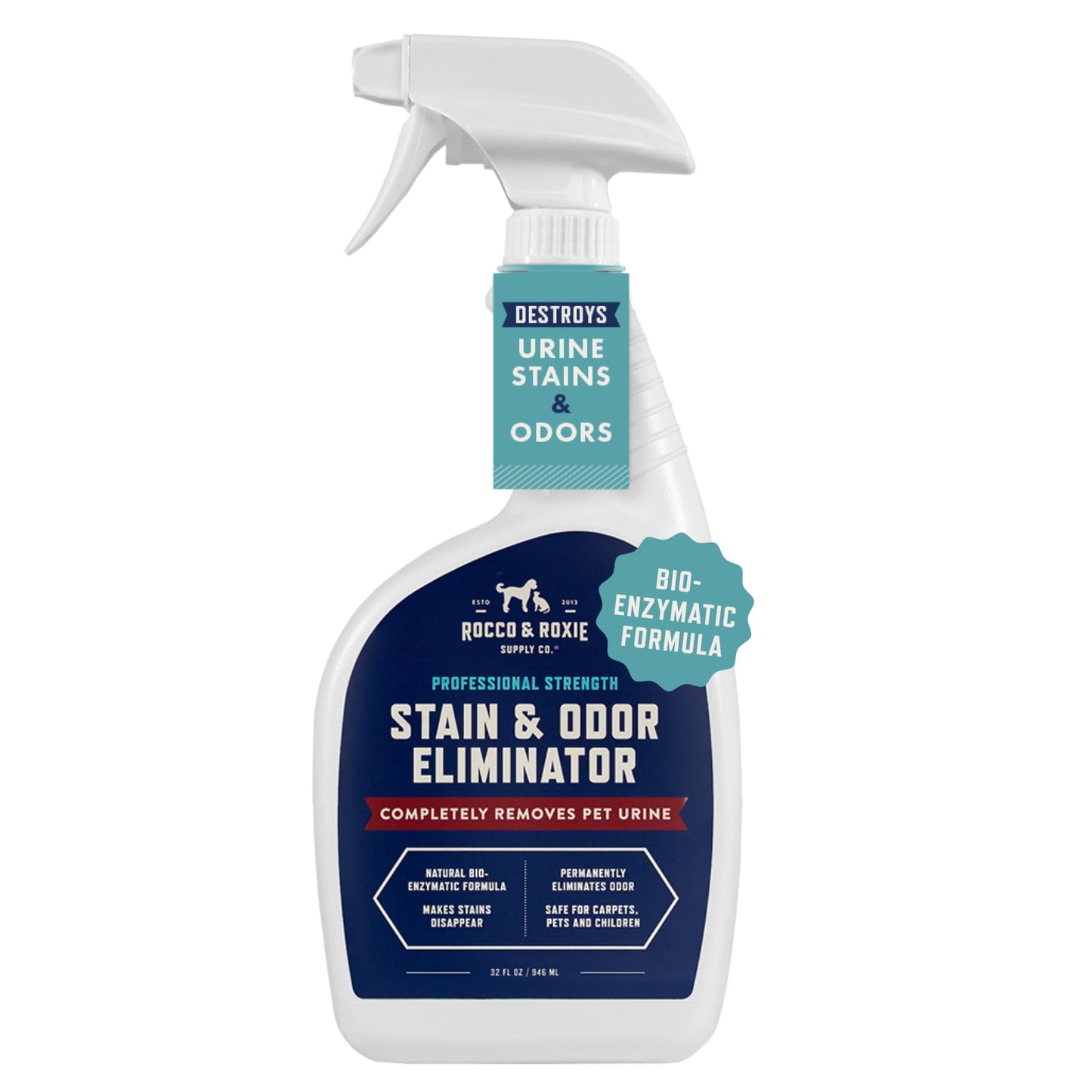 Rocco & Roxie Stain & Odor Eliminator for Strong Odor, 32oz Enzyme Pet Odor Eliminator for Home, Carpet Stain Remover for Cats & Dog Pee, Enzymatic Cat Urine Destroyer, Carpet Cleaner Spray