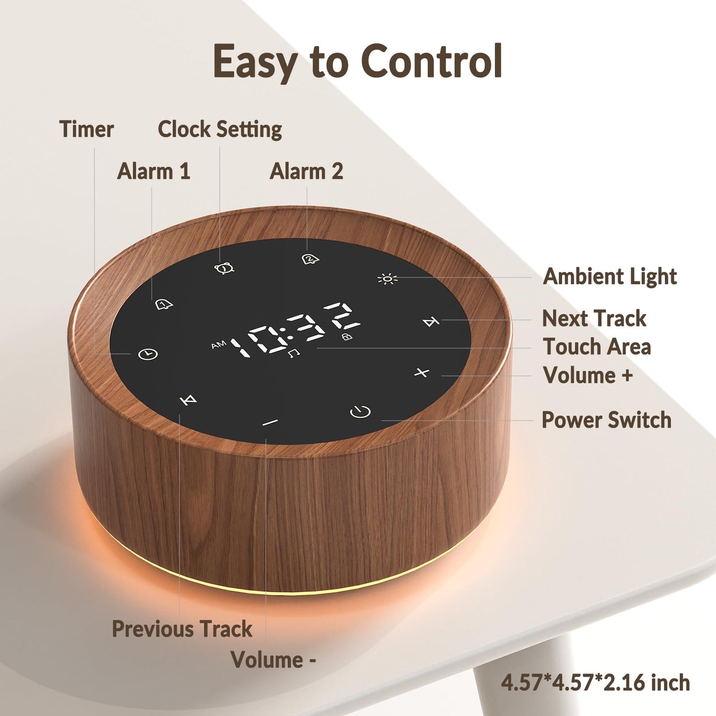 White Noise Sound Machine Alarm Clock 7 Colors Night Light Sound Machine for 20 Soothing Sounds 31 Level Volume 6 Level Screen Brightness 5 Timer Set Memory Function Touch Control for Adult/Baby Wood