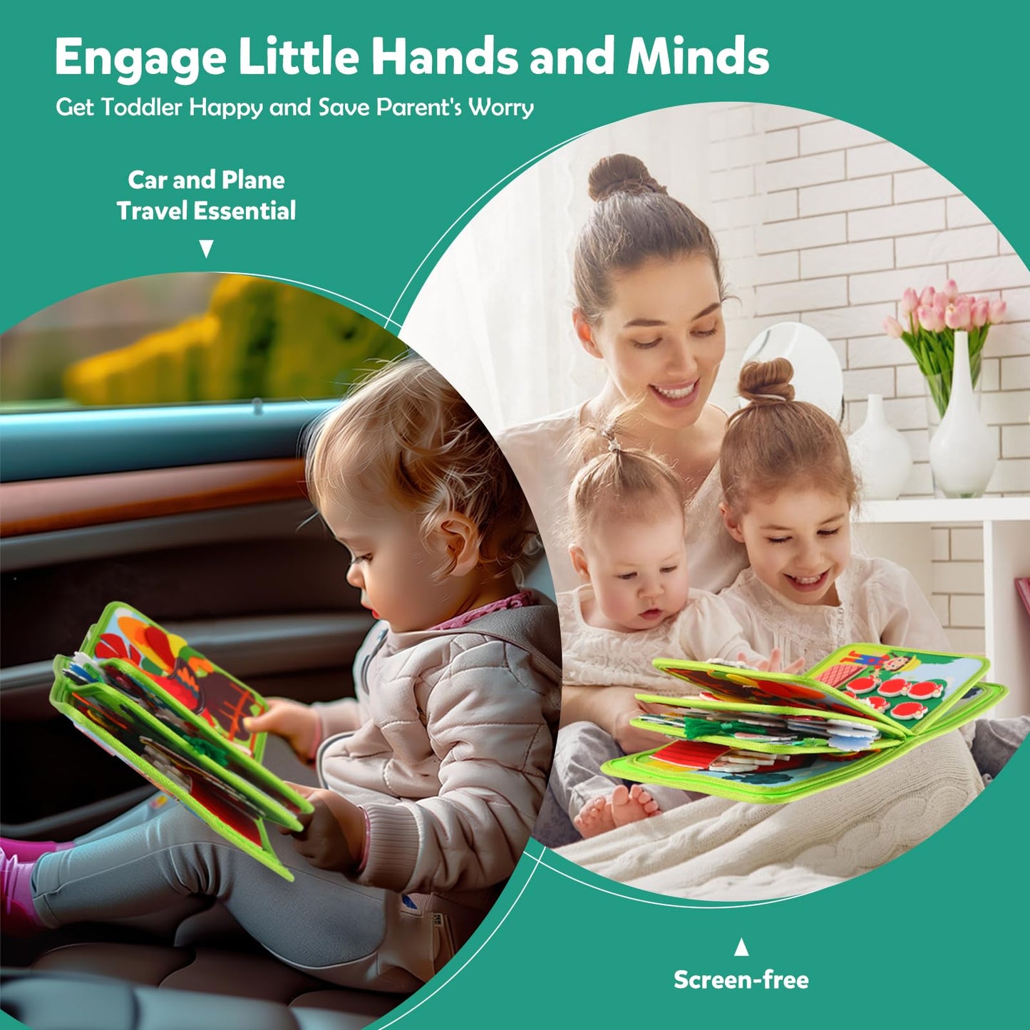 hovikoki Busy Book for Toddlers 1-3 - Montessori Toys Busy Board for 1 Year Old Boy Girl Toys Educational Quiet Activity Books Learning Board Toddler Airplane Travel Toy Birthday Gift - Farm Animals