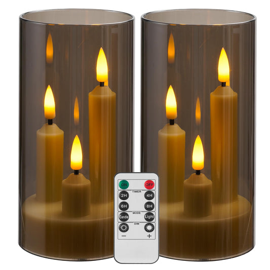 Da by Flameless Candle, Battery-Powered Candle with Remote Control and Timer, LED Three-Wick Pillar Candle, Romantic Wedding, Perfect Home Décor, 2 Pack (Grey)