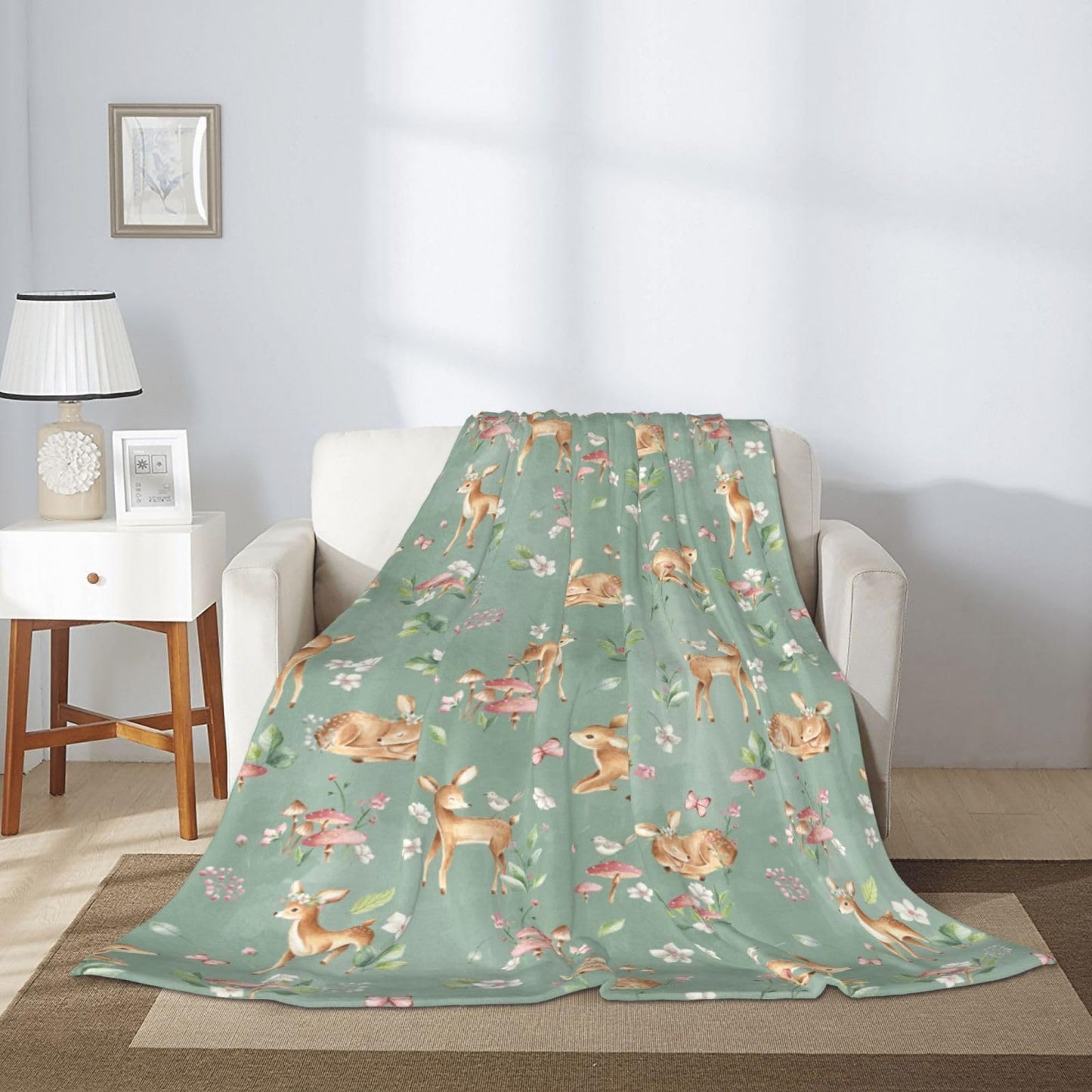 Jbofyee Deers Animal Throw Blankets All Season Ultra Soft Warm Cute Forest Fawn Fleece Blanket for Home Bed Sofa Couch Chair Outdoor Travel Camping 60x50 Inch