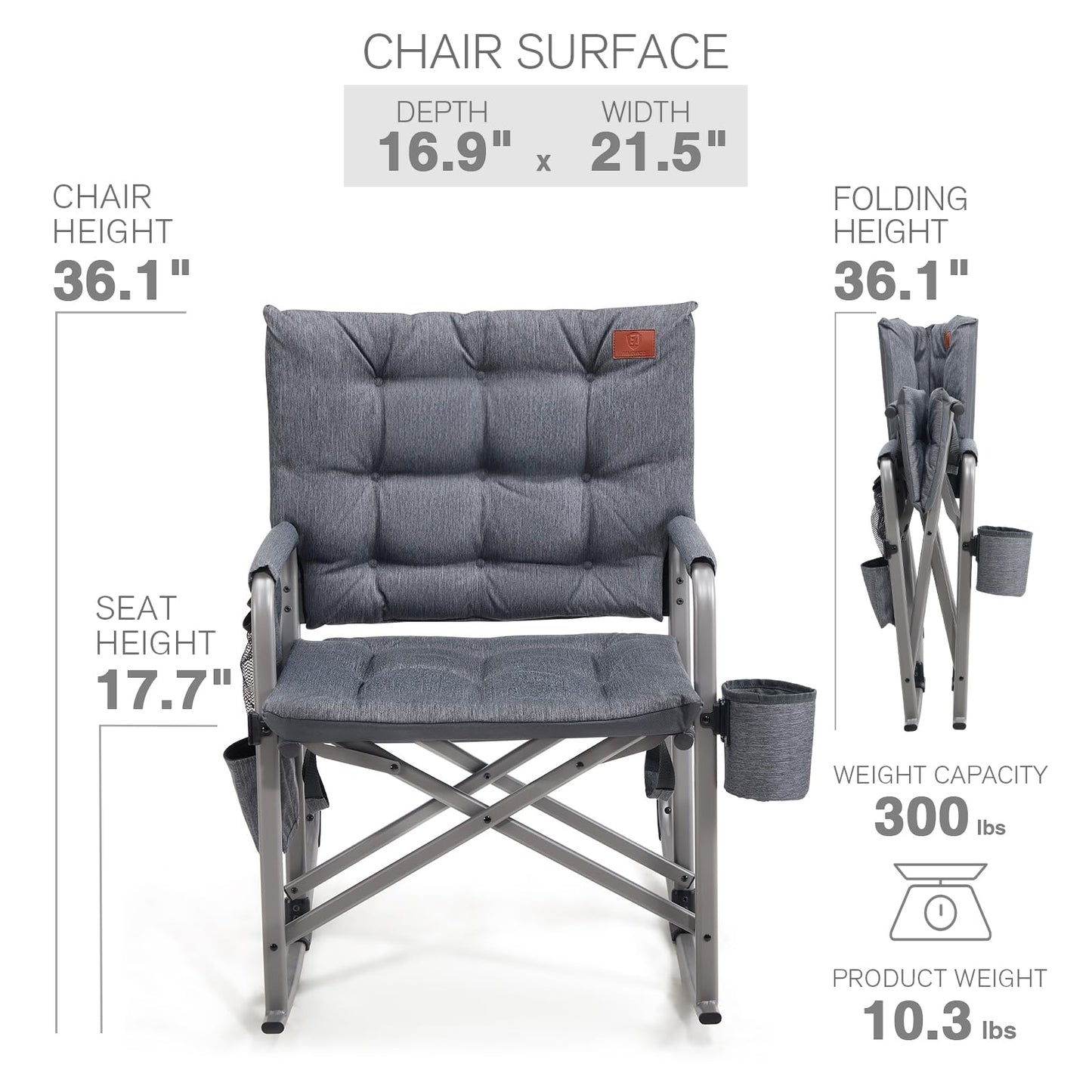 EVER ADVANCED Lightweight Rocking Chair Outdoor, Padded Rocker Camping Chair for Adults, Portable Hard Armchair for Patio and Lawn, Grey