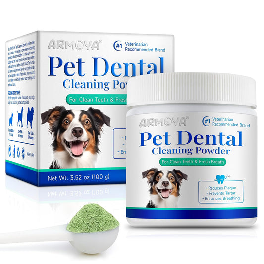 ARMOYA Dog Dental Powder - Teeth Cleaning Powder for Dogs - Dental Powder for Dogs - Dog Dental Care - Plaque & Bad Breath Off Powder Dog - Dental Care Supplies for Small - Medium - Large Dogs