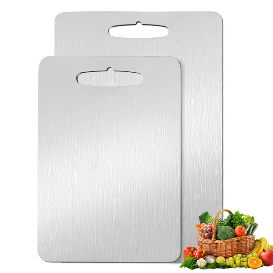2 Pack, 100% Pure Titanium Cutting Board - Non-Slip Kitchen Chopping Board, Dishwasher Safe, Scratch Resistant, Easy to Clean, Durable & Hygienic for Meat, Vegetables, and Fruits（M+L)