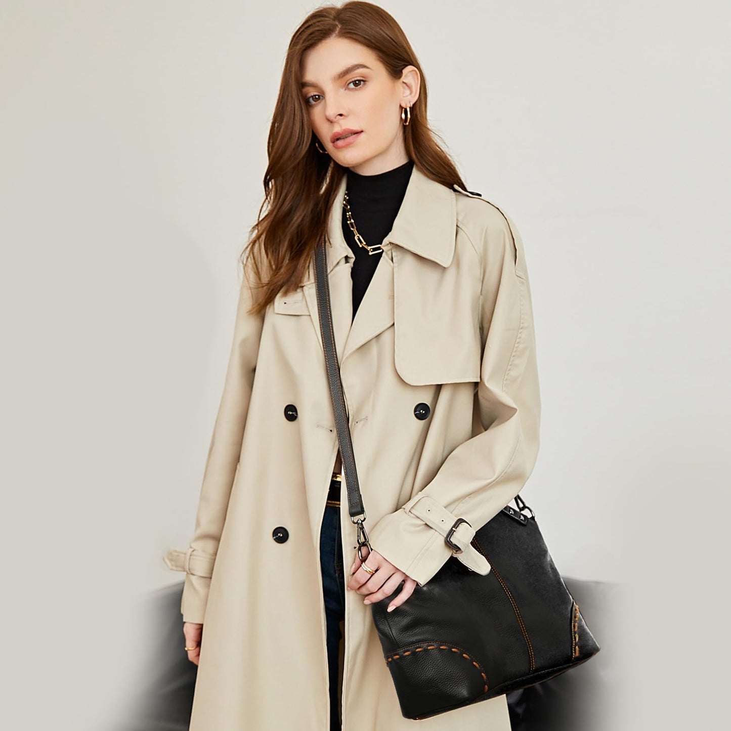 HESHE Leather Purses and Handbags for Women Retro Crossbody Bags Satchel Hobo Purse Ladies Shoulder Bags Cross Body Bag Designer Tote (Black)