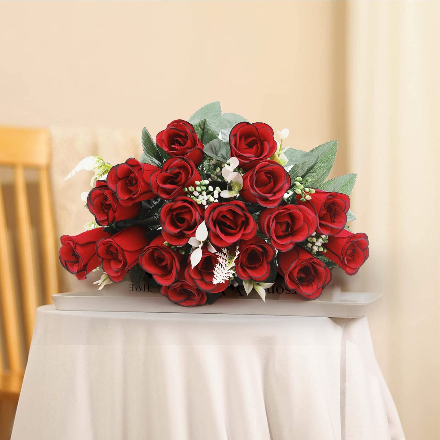 U'Artlines 2Pcs Artificial Cemetery Flowers for Grave Silk Memorial Red Rose Flowers Outdoor Grave Flowers for Grave Vase Cemetery Flower Arrangements (Not Included Vase)