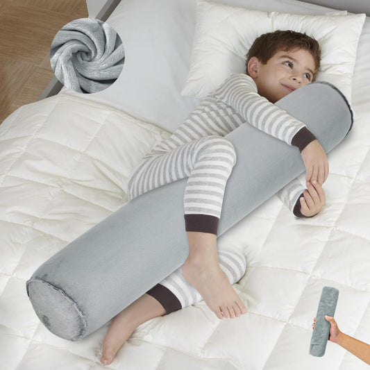 YEEKORO Long Body Pillow for Adults Teenager, Inflatable Full Body Pillow, Multifunctional Side Sleeper Pillows, Round Bolster Pillow for Bed (Grey, 90cm/35.43inch)