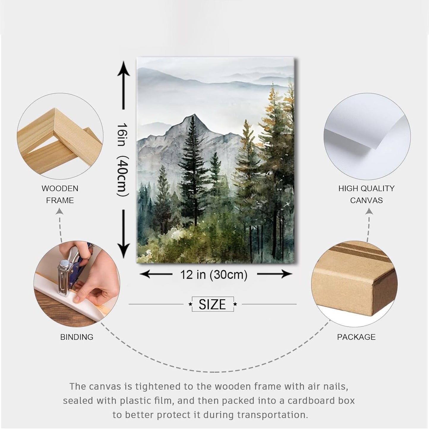 Dytila Framed Green Mountain Wall Art Set of 3, Misty Forest Pictures Wall Decor Neutral Nature Paintings Modern landscape Canvas Prints Sunrise Artwork for Living Room Office Hallway 12x16 in