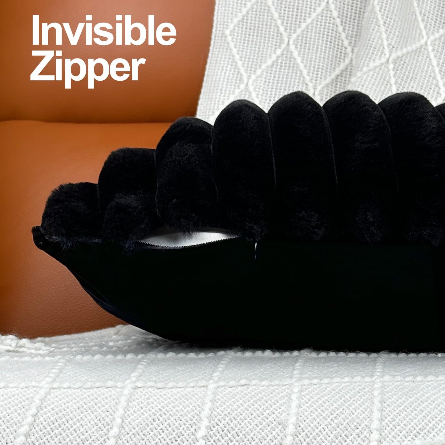 20x20 Throw Pillow Covers Set of 2, Decorative Faux Fur Covers for Bed, Couch Soft Fluffy Pillow Cover with Velvet Back for Living Room, Neutral Home Décor Accent for Sofa - Black