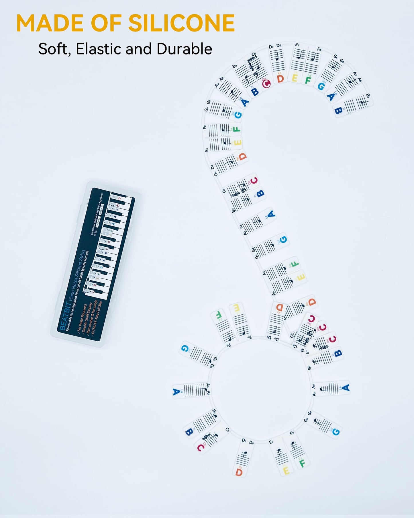 BEATBIT Piano Note Strips with Solfege (Do Re Mi…), Fit 61/54/49 Key Piano Learning, Removable Piano Keyboard Stickers