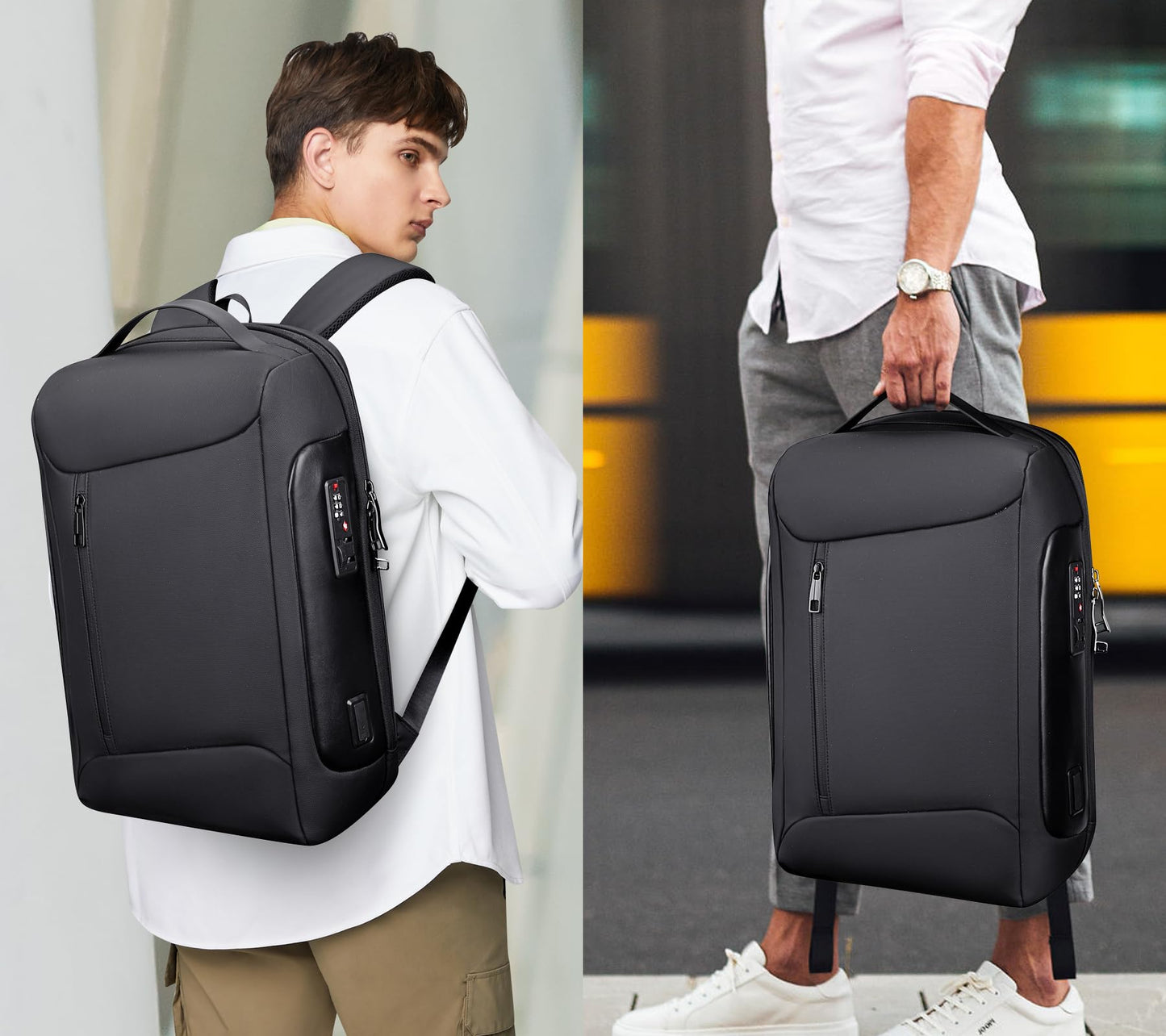 WITZMAN Anti-theft Business Laptop Backpack for Men with USB Charging Port Smart Work Backpack 15.6 Inch Laptop(BN008 Black)