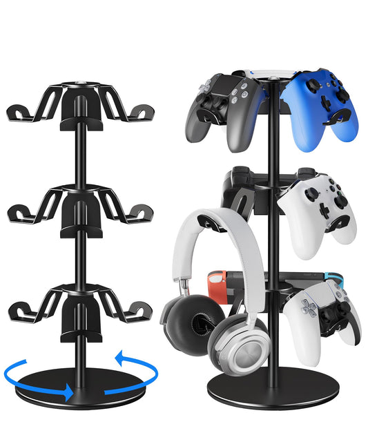 Aluminum Alloy Controller Holder 3 360 Degree Rotation Tier,Headphone Stand - Gaming Controller Stand for Xbox PS5 PS4 Switch,Gaming Controller Headset Holder for Gaming Accessories,Desk Mounts