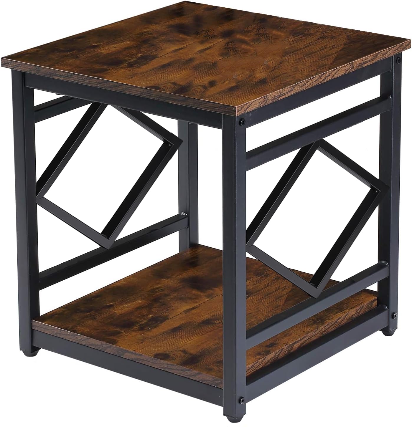 ZIONTOME Mini Fridge Table with Storage Industrial End Table Square Bedside Table with Large Capacity Storage Metal Frame Nightstand Coffee Stand Printer Table for Living Room Bedroom Rustic Brown