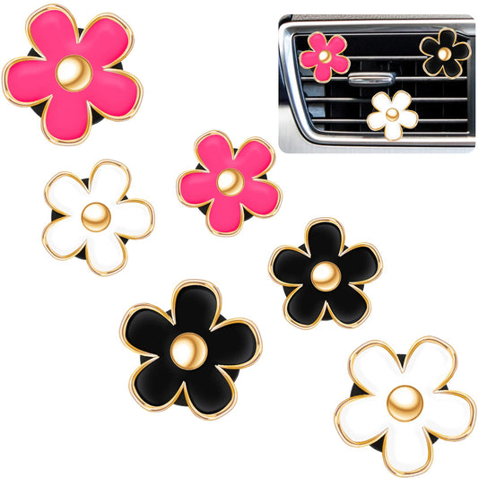 Frienda 6 Pcs Daisy Flower Air Vent Clip Accessories Air Conditioning Outlet Clip Car Air Freshener Dashboard Accessories Charm Car Inter Decor(3 cm, 3.3 cm,Red, Pink, White)