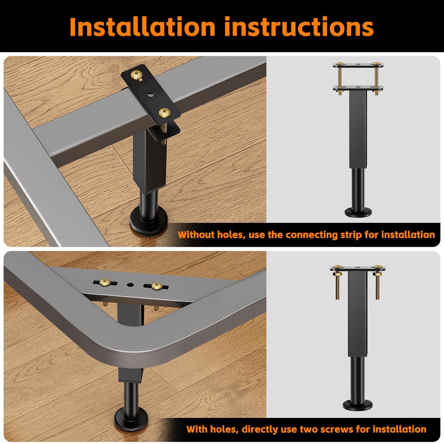 4PCS Adjustable Height Bed Support Legs, 7-12 Inch, Metal Heavy Furniture Legs with Rubber Non-Slip Base for Sofa/Cabinet/Couch/Dresser/Table, Furniture Feet Replacement for King Queen Bed Frame Slat