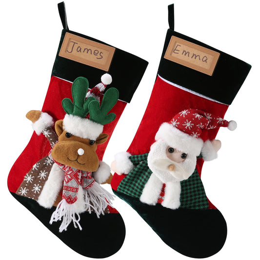 3D 21" Large Personalized Christmas Stocking, Christmas Stockings with Names Tags Custom Xmas Stocking for Kids Family Holiday Fireplace Party Decoration