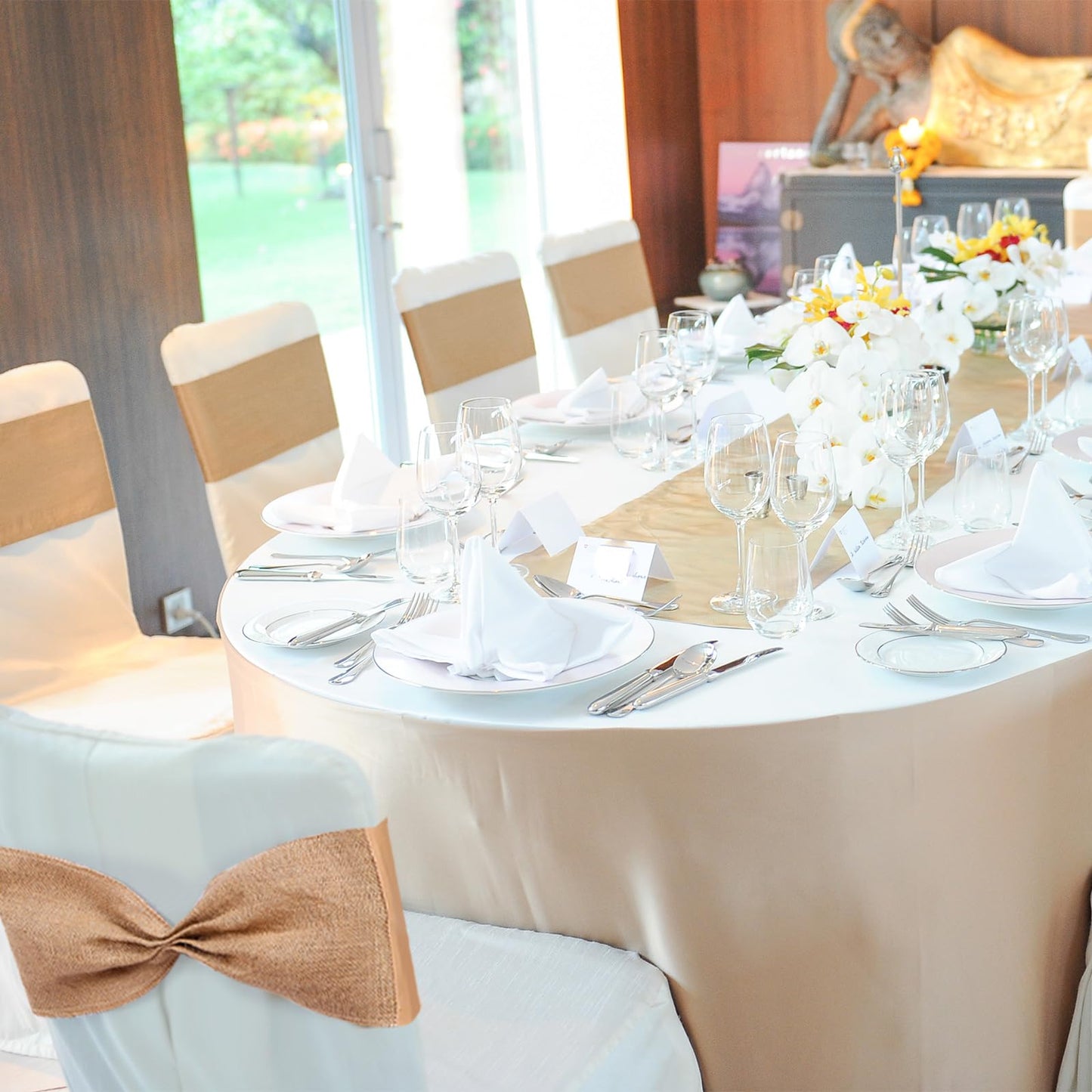 Newwiee Burlap Stretch Chair Sashes Linen Spandex Chair Bands Ties Dining for Wedding Dining Banquet Event Party Favor Ceremony Decoration(48 Pieces)