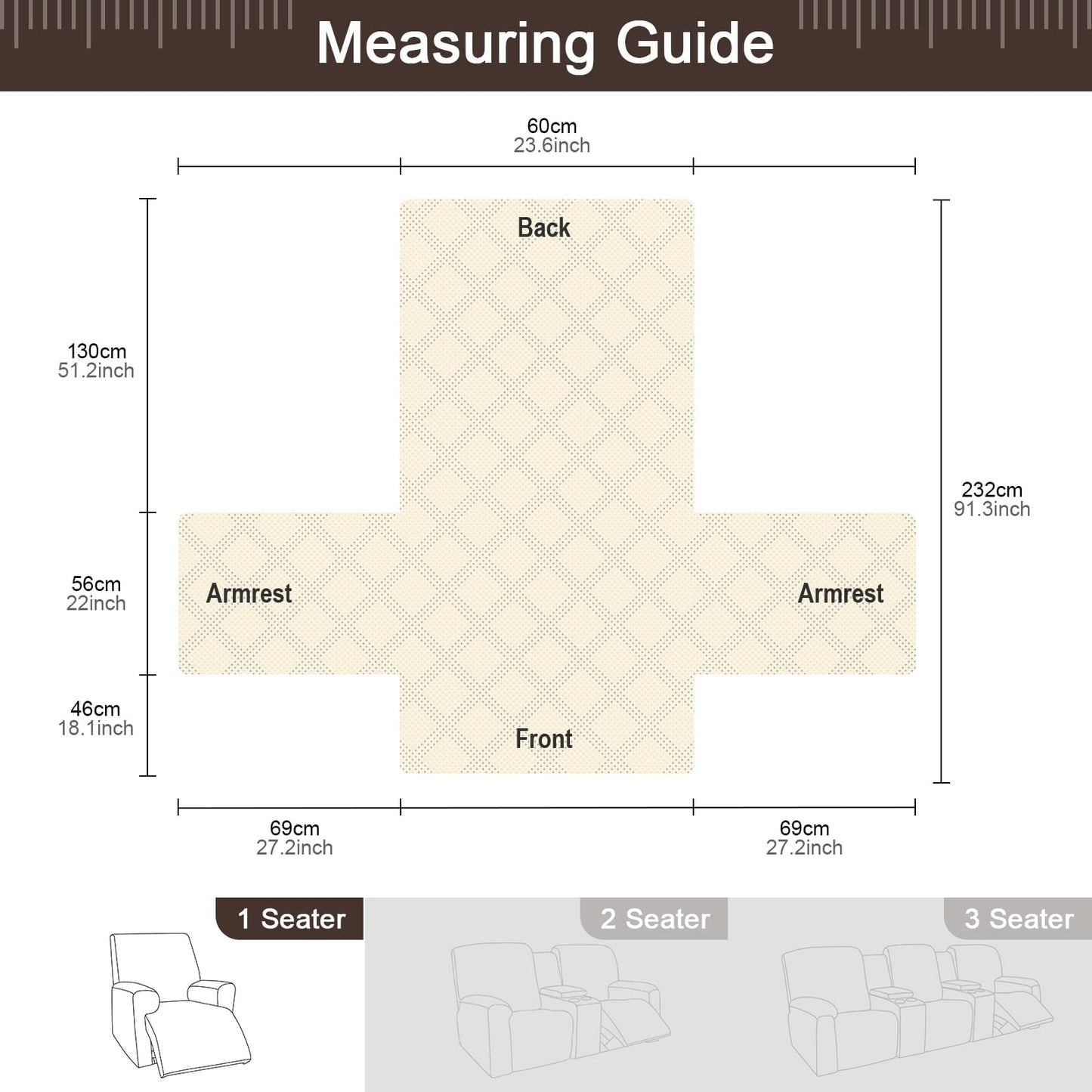 TAOCOCO 100% Waterproof Recliner Chair Cover, Non Slip Covers for Recliner Chair with Pocket, Washable Reclining Chair/Furniture Protector for Kids, Pets(23.6'', Chocolate)