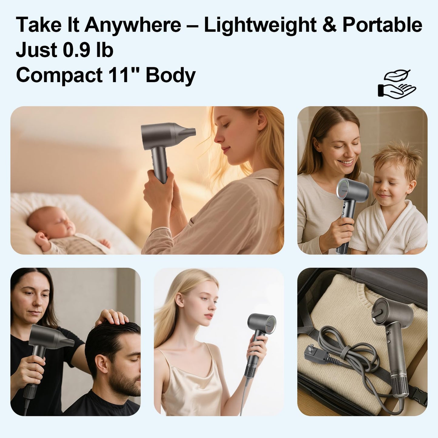 Hair Dryer High-Speed Ionic Low Noise Blow Dryer with Brushless Motor for Fast Drying, Smart Temperature Control, Lightweight, for Home Travel Salon