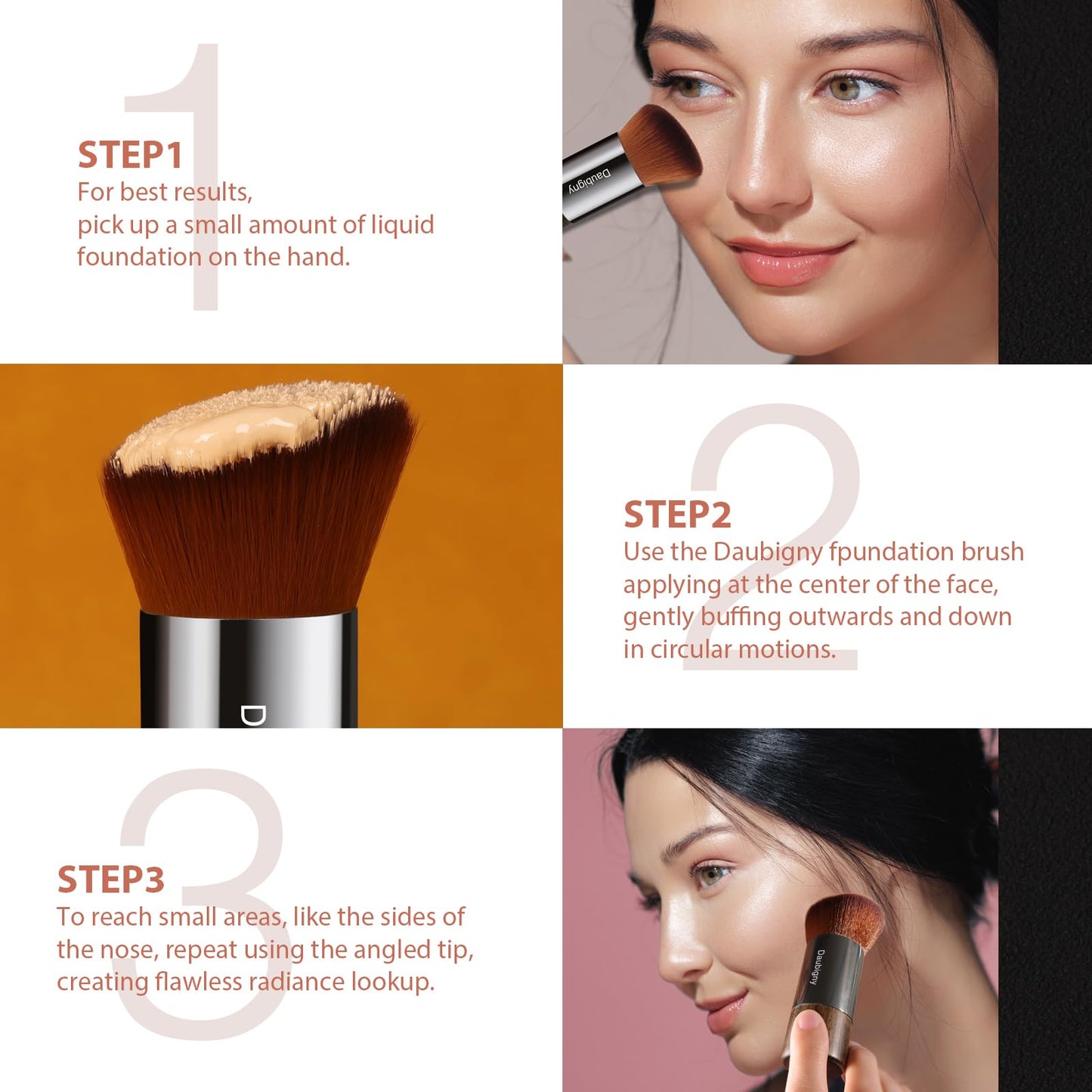 Daubigny Foundation Brush for Liquid Makeup, Self Tanner Brush Flat Top Kabuki Professional Makeup Brushes Blending Mineral Powder Buffing Stippling Makeup Tools