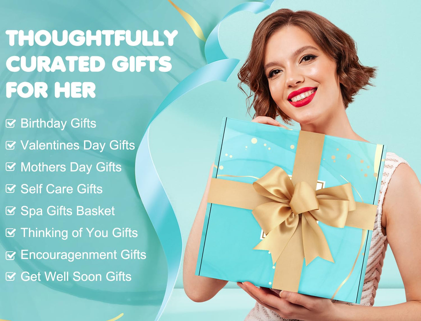 Birthday Gifts for Women, Gift Baskets for Women, Relaxing Spa Gifts Care Package with Luxury Flannel Blanket, Light-Up Rose Flower, Unique Mothers Day Gifts for Mom, Wife, Grandma, Sister, Friends