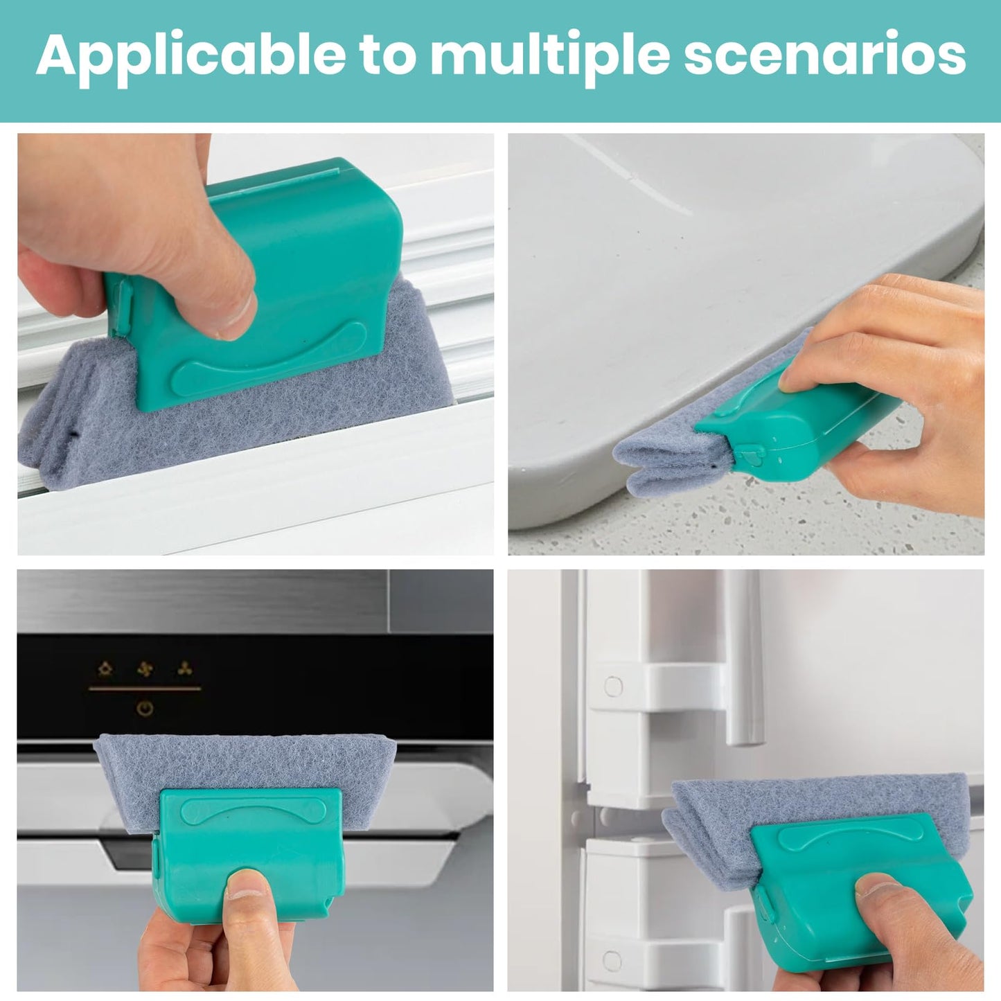 Window Screen Cleaner & Track Cleaning Kit – Mesh Screen Cleaning Brush + 3 Groove Brushes & 6 Replacement Cleaning Cloths – 14.8″ Detachable Long-Reach Handle, Wet & Dry Dual-Use