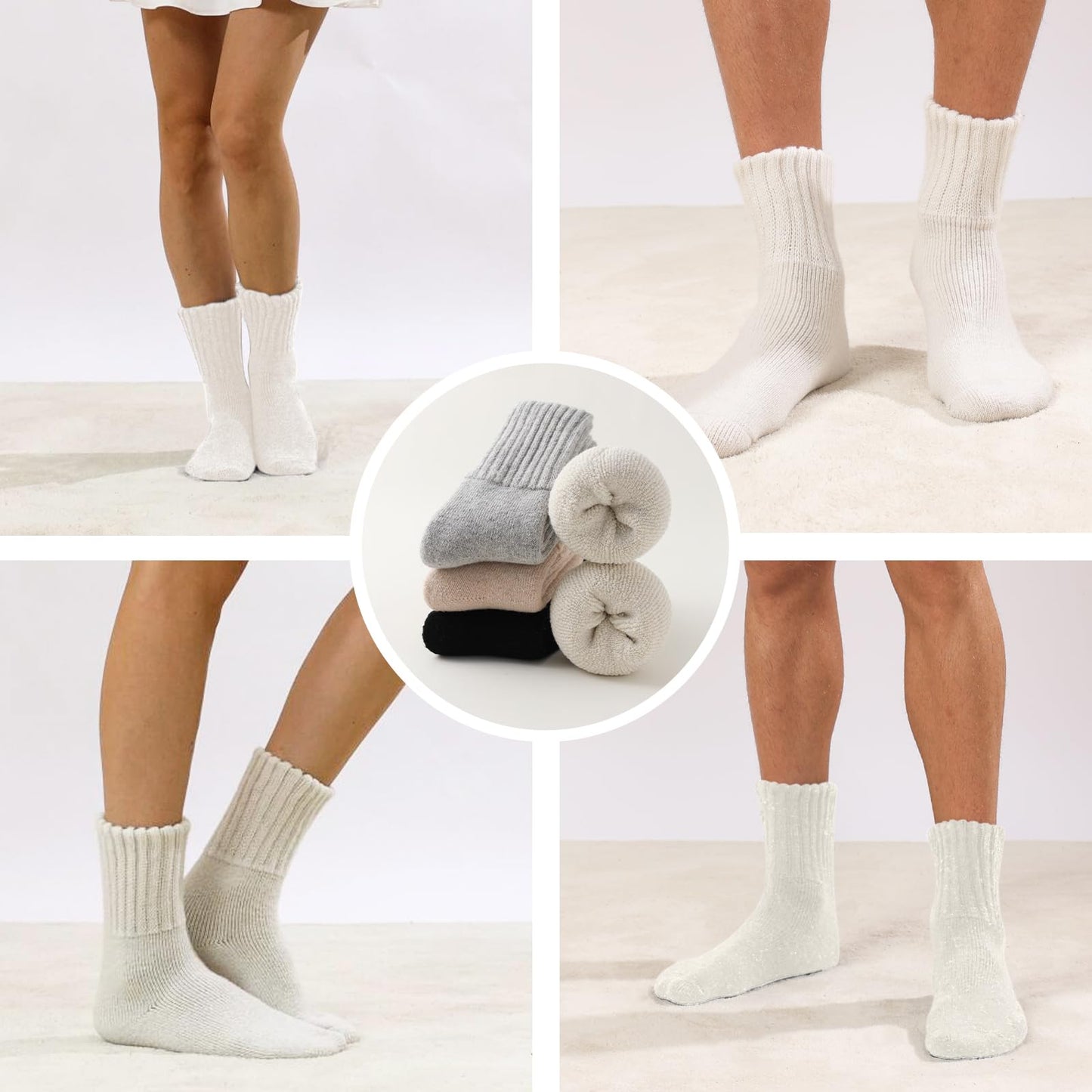 Marchare Women Wool Socks Boot Socks Winter Thick Warm Sock Cozy Crew For Women Ivory