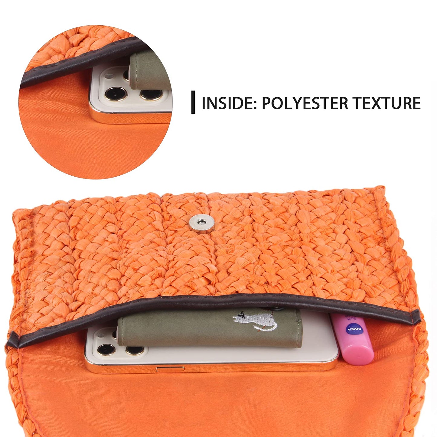 KUANG! Womens Straw Clutch Purse Handbag Shoulder Clutch Envelope Wallet Beach Straw Purse for Ladies