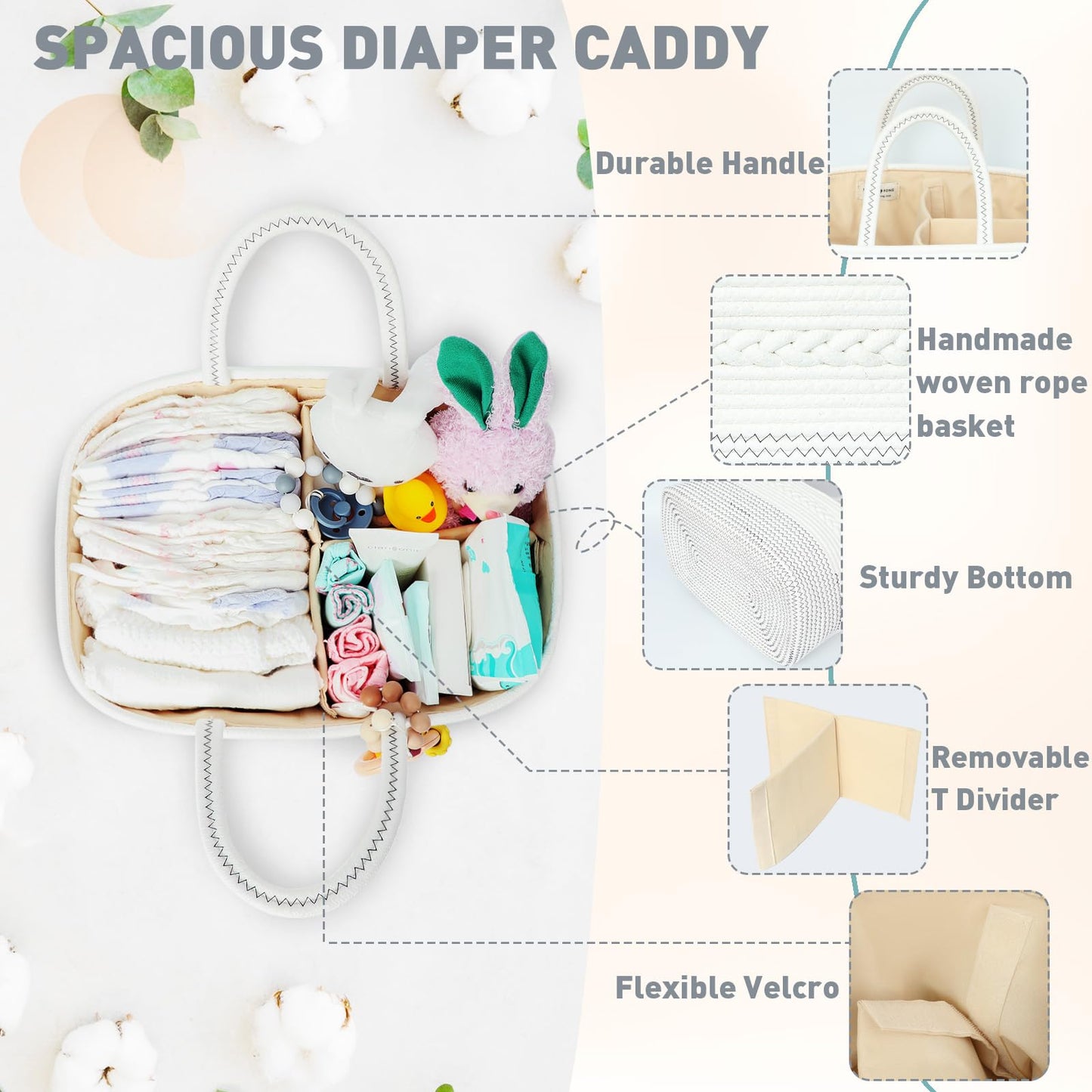 miss fong Diaper Caddy Organizer - Baby Diaper Caddy Portable Baby Diaper Organizer with Removable Dividers Baby Storage Basket & Car Travel Basket,Baby Shower Gifts for Newborn(Black)