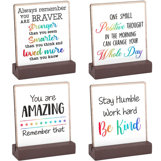 4 Pieces Inspirational Quotes Bible Desk Decor Wood Block Plaque Rustic Encouragement Gifts for Women Motivational Desk Decor Positive Wooden Table Signs with Wooden Stand (Inspirational Style)