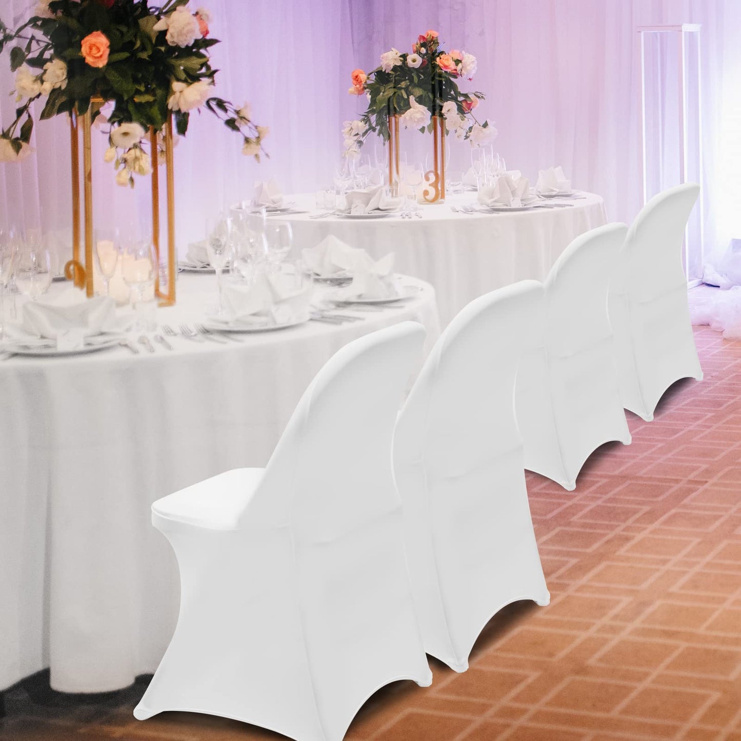 HAINARverS Folding Chair Covers for Wedding, 10pcs Stretch Spandex Washable Fabric Chair Cover, Decoration Chair Cover for Wedding, Party, Banquet, Birthday, Conference, Event(White, 10 PCS)