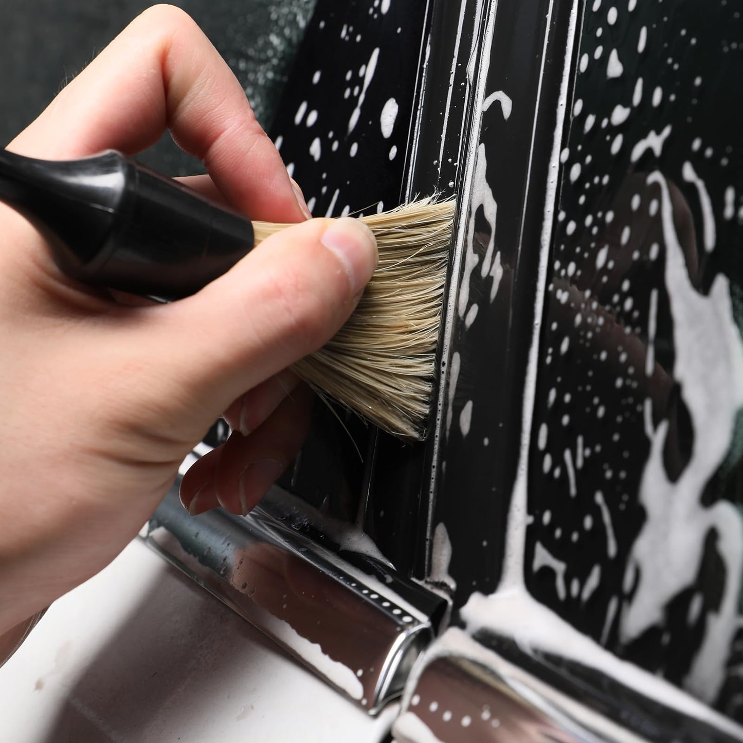 Car Detailing Brush Set, 4 PCS Soft Boars Hair Auto Interior Cleaning Detail Brushes, Perfect for Safely Cleaning Emblem Air Vent, Leather Seats, Washing Wheels, Tires, Engine Bay, Car Detailing Kit