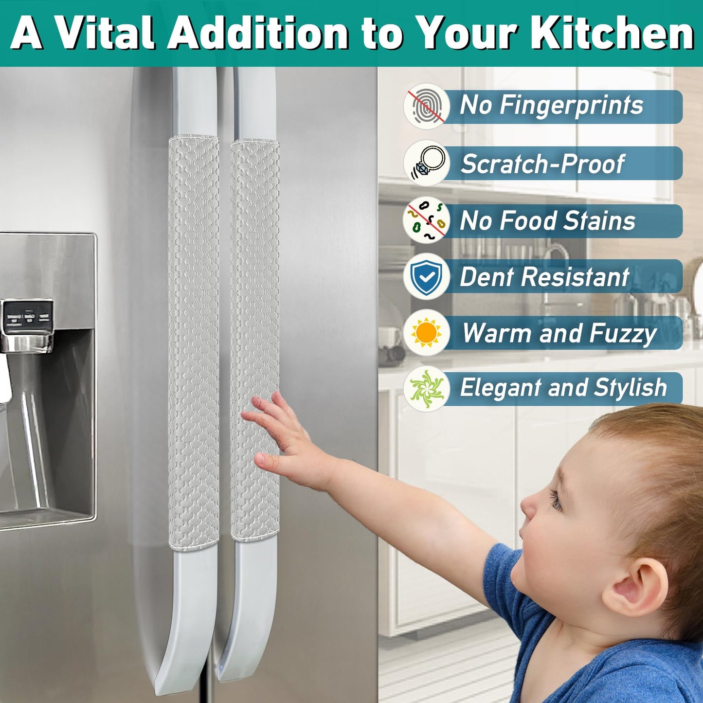 Refrigerator Door Handle Covers, 4 PCS, Performance Appliance Handle Covers, Non-Slip Fridge Door Handle Covers, Keep Your Kitchen Clean, Microwave Oven Dishwasher door Handle Protectors(Light Gray)