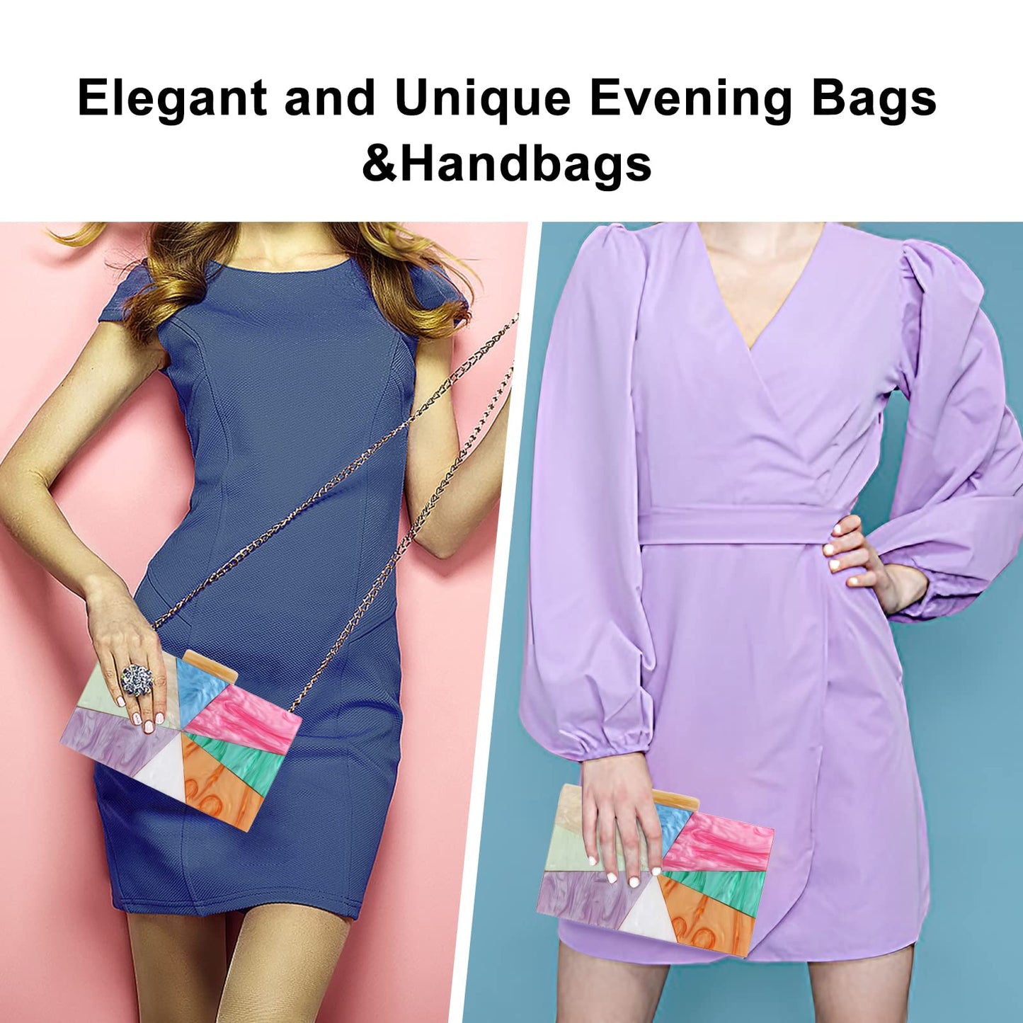 YYW Acrylic Clutch Purses for Women Formal Multicolor Marble Evening Bag Box Handbag (Champagne)