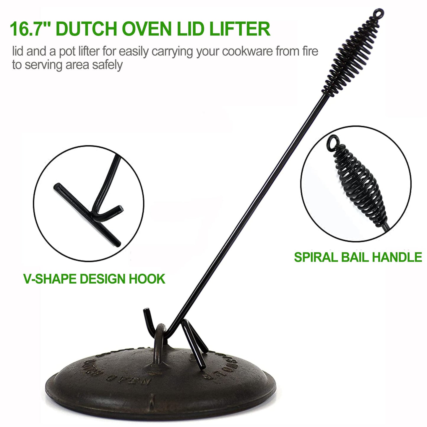 8 Piece Pre-Seasoned Dutch Oven Cooking Set Cast Iron Camping Kitchen Cookware Bakeware Skillets & Square Grill Pan w/Vintage Carrying Wood Box for Ourdoor Home BBQ Baking