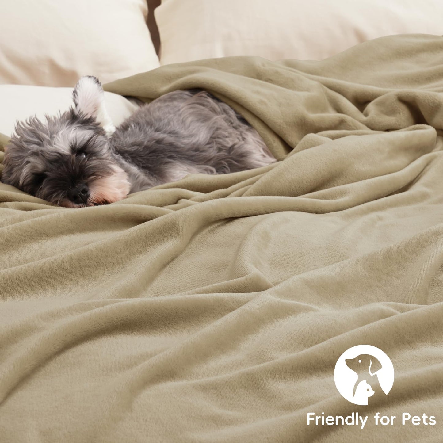 PHF Ultra Soft Fleece Blanket Queen Size, No Shed No Pilling Luxury Plush Cozy 300GSM Lightweight Blanket for Bed, Couch, Chair, Sofa Suitable for All Season, 90" x 90", Khaki