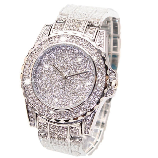 ARMRA Diamond Watch Iced Out Bling Rhinestone Gold Plated Silver Watch Stainless Steel Quartz Wrist Watches for Women Ladies Hip hop Men