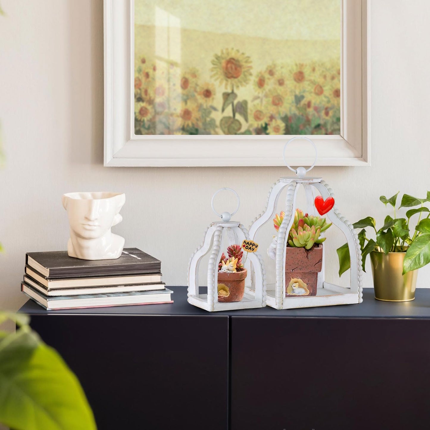 Staymoment Wood Lanterns Decorative Indoor: Farmhouse Hanging Candle Holder Set of 2 Brown Table Centerpiece Fireplace Mantle Shelf Rustic Home Decor Fall Decoration