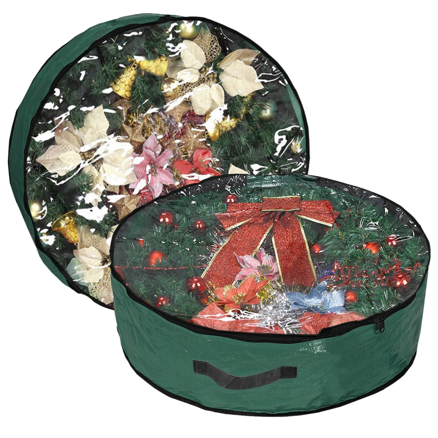 Propik Christmas Wreath Storage Bag 36" - Garland Holiday Container with Clear Window - Tear Resistant Fabric - 2 Pack (36 Inch, Green)