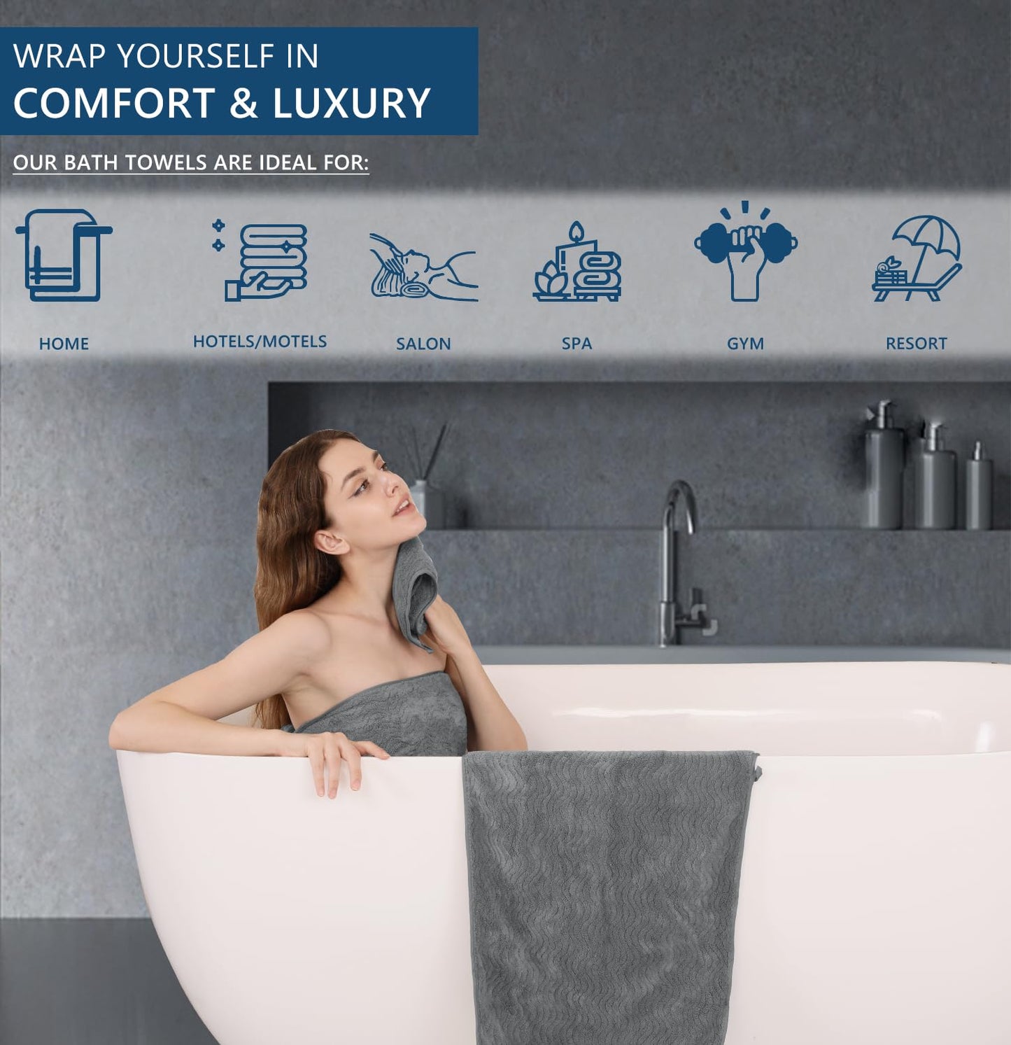 4 Piece Oversized Bath Sheet Set 35"x70" Grey - Extra Large Highly Absorbent Quick Dry Premium Towels for Bathroom, Spa, Gym, Hotel - 600GSM Shower Towel for Daily Use