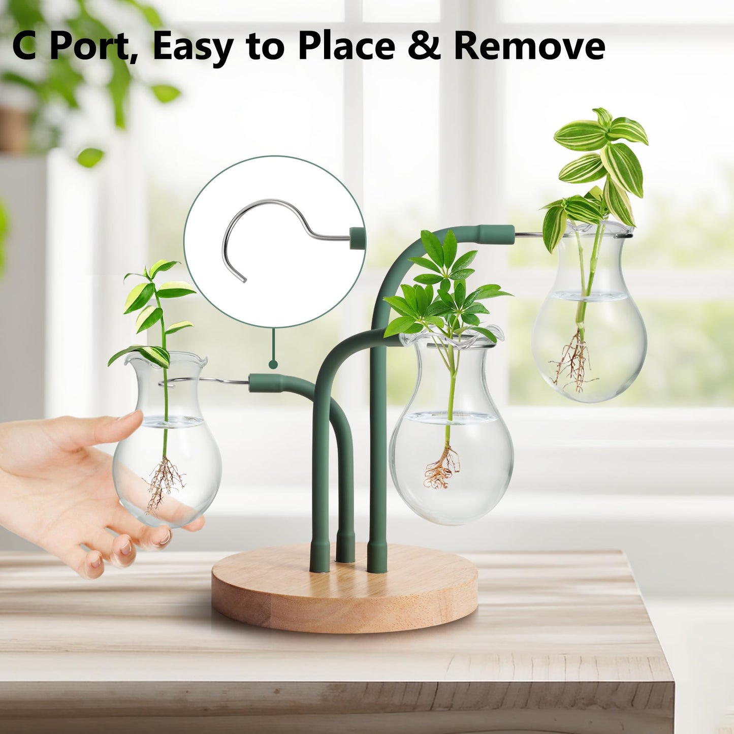 SuJolly DIY Plant Propagation Stations with 3 Flexible Arms, 3 Stylish Glass Vase Bulbs & Oak Wooden Base, Unique Gifts for Plant Lovers, Garden Women, Home or Office Decor, Housewarming Gift Ideas